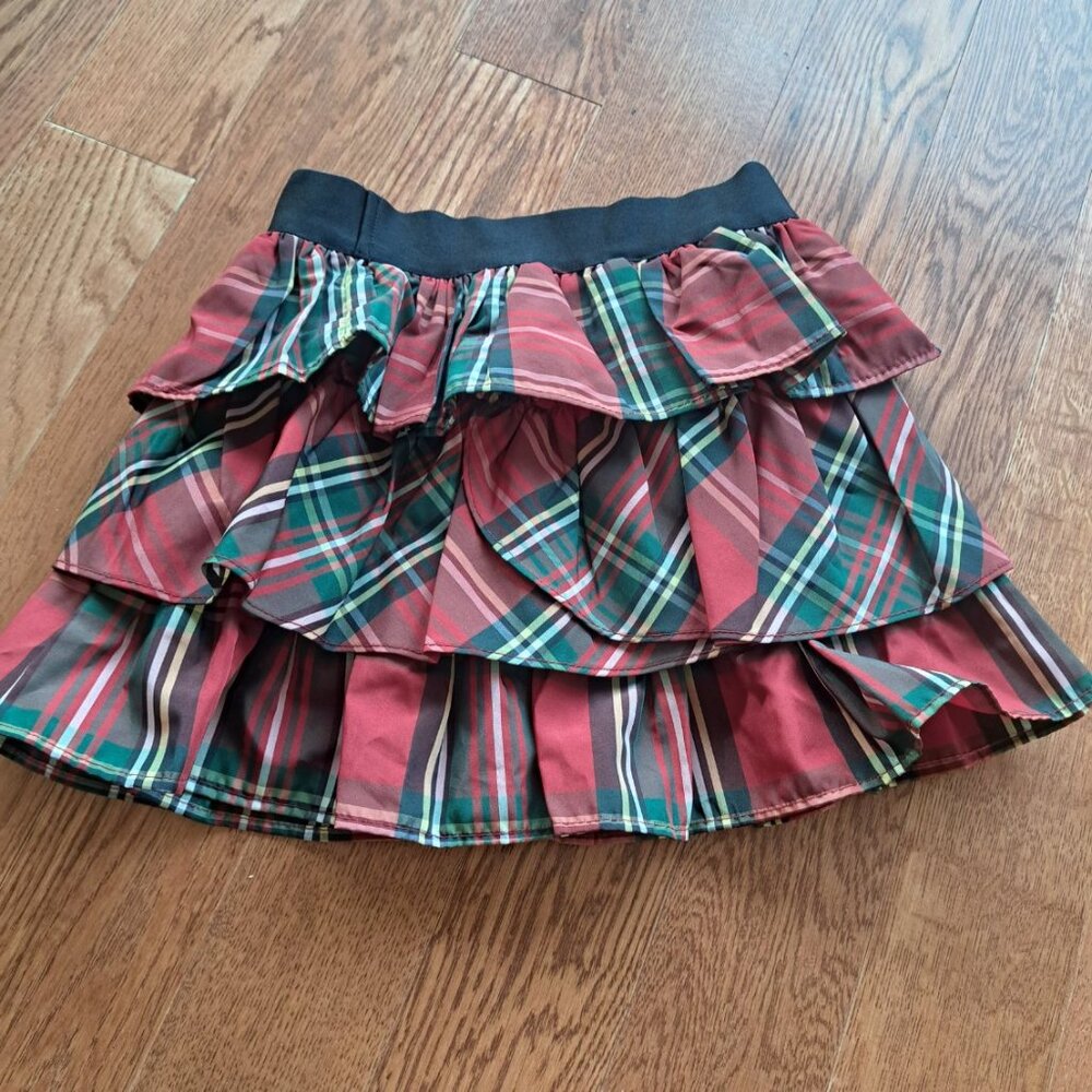 Ralph Lauren red holiday plaid ruffle skirt taffeta girl 4 t NWT